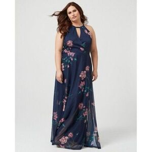 Women Le Chateau Floral Print Sheer Halter Neck Gown Size 1X